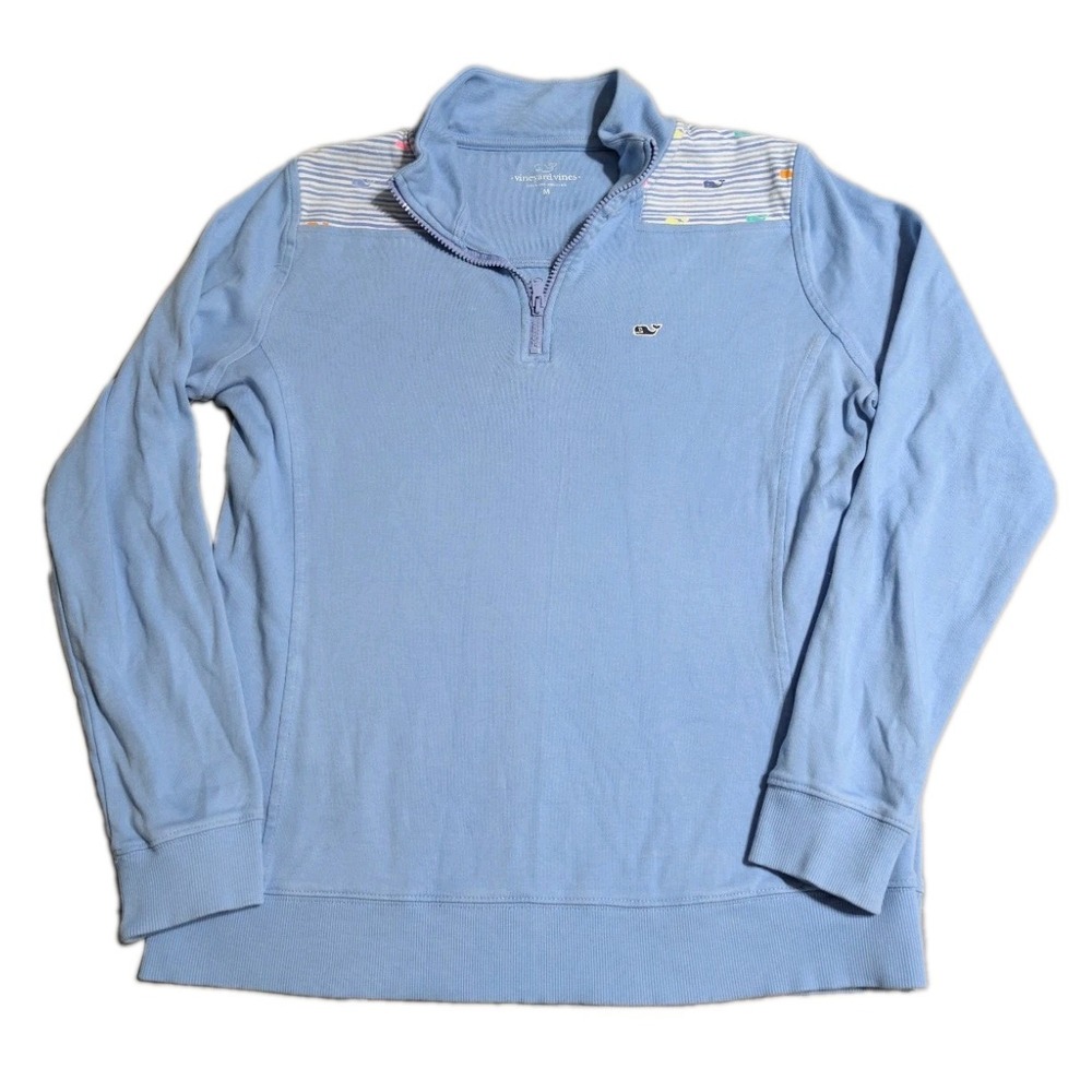 Vineyard Vines Shep Shirt Womens M Blue Whale Print Shoulder Quarter Zip